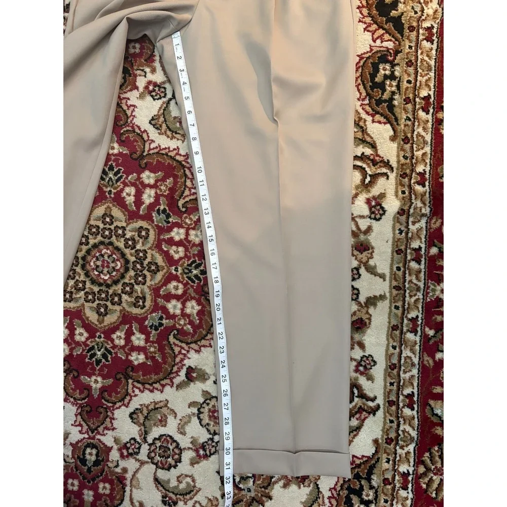Tasso Elba Wool Dress Pants Mens 35x31 Beige Pleated Cuffed